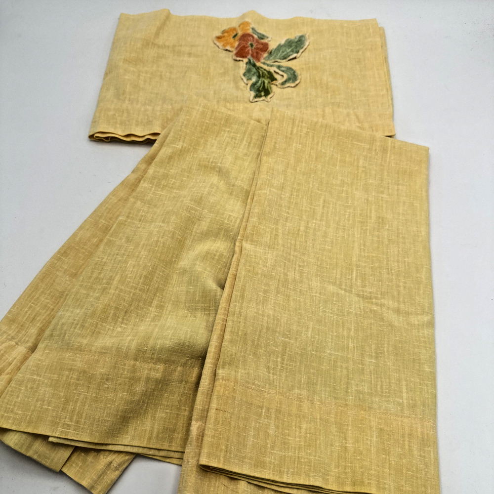 Yellow Set of 2 Panels/Valance Vintage Handmade Curtains
